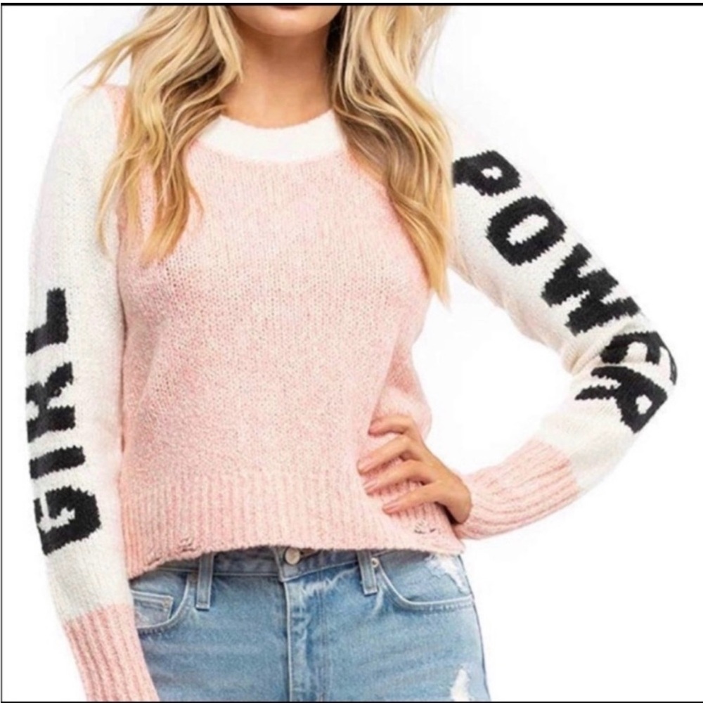 Wildfox Girl Power Distressed Medium Sweater Jumper
